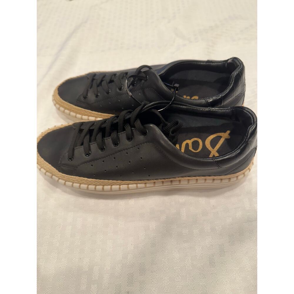 Sam Edelman Women's Kavi Leather Sneakers Black Casual Espadrille Trim Size 8